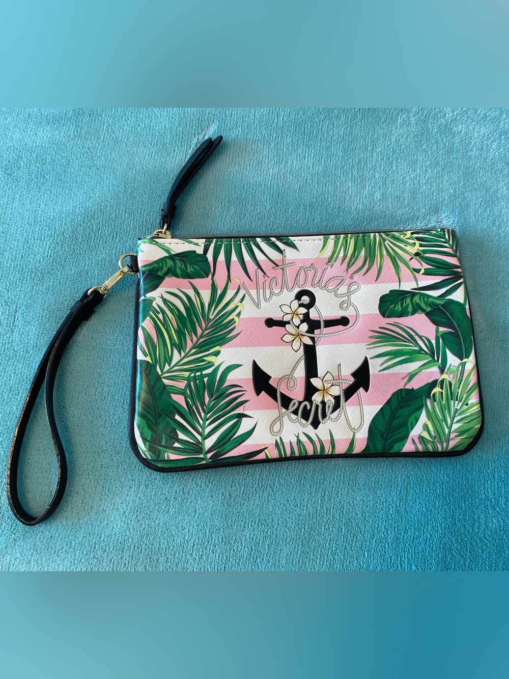 NWOT Victoria's Secret Pink, Green & Black Tropical Anchor Wristlet